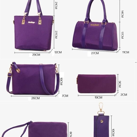 Nylon 6 PCS Women Shoulder Bag Top-Handle Handbag Tote Purse Wallet Key Case Set - Picture 7 of 9